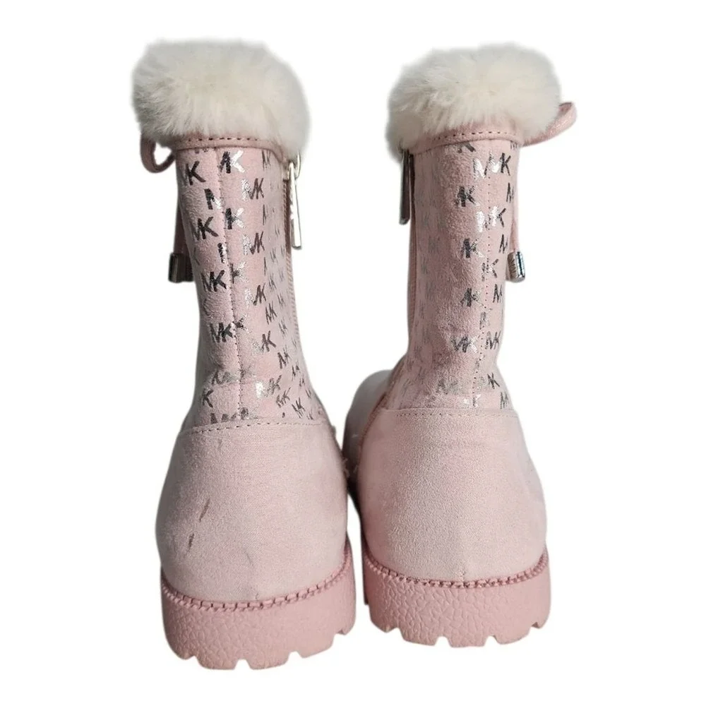 Michael Kors Payson Boots Kids Size 13 Pink Faux Fur Winter Designer Metallic MK